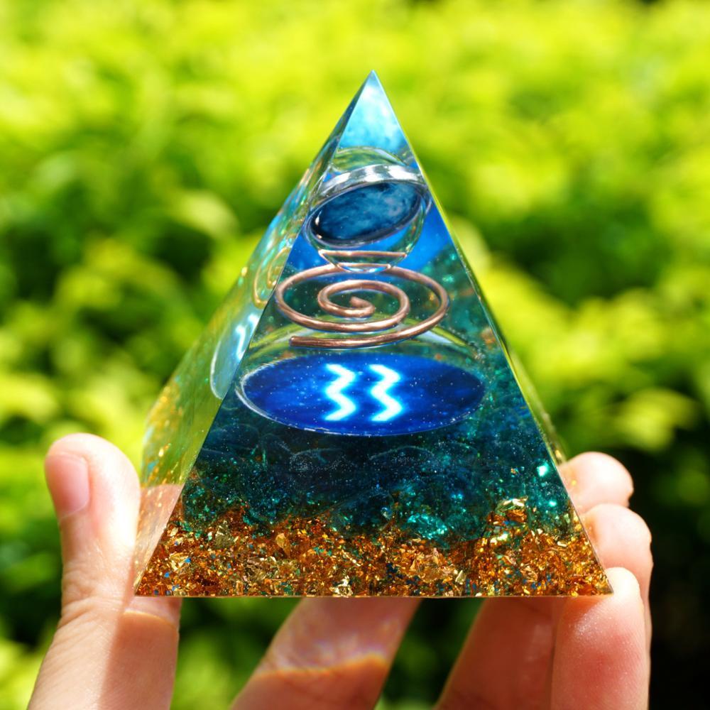 Zodiac Orgone Pyramid Aquarius in Blue Quartz – Tibetan soul