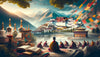 A panoramic landscape banner image depicting the spiritual and cultural essence of Tibetan Buddhism