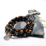 Bracelet Mala "Anchoring & Protection" in Tiger's Eye, Obsidian & Hematite