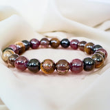 Bracelet "Success & Protection" in Tiger's Eye, Garnet, Tourmaline & Smoky Quartz