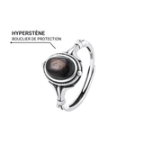 Adjustable Ring "Spiritual Reflection" in Hypersthene & Silver