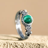 Adjustable "Heart Protection" Ring in Malachite & Silver