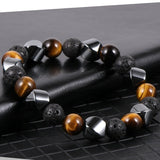 Bracelet Triple Protection in Lava Stone, Tiger Eye & Hematite