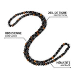 "3 Protections" Necklace in Hematite, Obsidian & Tiger's Eye