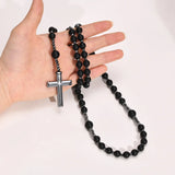 Matte Black Onyx Bead Rosary Necklace