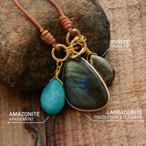 Sacred Trio Pendant Necklace in Amazonite, Labradorite & Pyrite