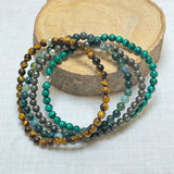 Ensemble "Protection & Healing" in Pyrite, Malachite, Tiger's Eye & Moss Agate