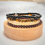 Ensemble "Success & Protection" in Garnet, Yellow Calcite, Obsidian & Tiger's Eye