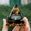 Orgone Pyramid "Reborn Tree of Life" in Tiger's Eye & Obsidian