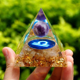 Zodiac Orgone Pyramid - Libra in Rutilated Quartz & Amethyst