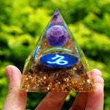 Zodiac Orgone Pyramid - Capricorn in Amethyst & Smoky Quartz