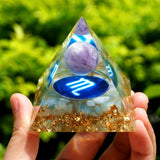 Orgone Pyramid of the Zodiac - Scorpio in Amethyst & Aquamarine