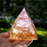 Orgone Pyramid "Love Flower" in Rose Quartz