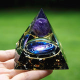 "Galaxie" Orgone Pyramid in Amethyst & Black Obsidian