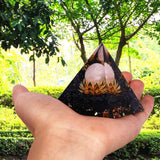 Orgone Pyramid "Divine Lotus" in Obsidian & Rose Quartz