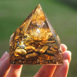 Orgone Pyramid "Divine Lotus" in Tiger's Eye