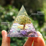 Orgone Pyramid "Samsara - Rebirth Tree of Life" in Charoite & Peridot