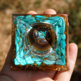 Orgone Pyramid "Magic Sun" in Turquoise & Tiger's Eye