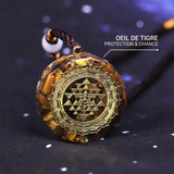 Orgonite Pendant "Sri Yantra - Sacred Protection" in Tiger's Eye