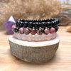 Trio of Bracelets "Peace & Balance" in Onyx, Rose Quartz & Rhodonite