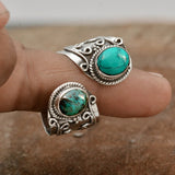 Vintage Adjustable Ring in Sterling Silver and Natural Gemstone