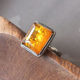 Silver Ring with Square Amber Stone