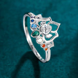 Rainbow Natural Stone Ring with Lotus Flower Design