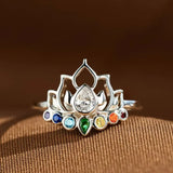 Rainbow Natural Stone Ring with Lotus Flower Design