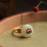 Natural Stone Copper Ring with Lotus Flower Design