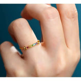 Natural Gemstone 7 Chakra Gold Plated Ring with Zircon and Crystal