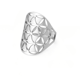 Natural Stone Flower of Life Ring in Stainless Steel.