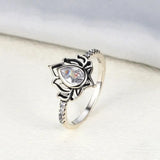 Natural Stone Bohemian Style Ring in Silver on a white and grey background