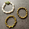 Set of Three Natural Stone Rings in Jade Beads and Stainless Steel