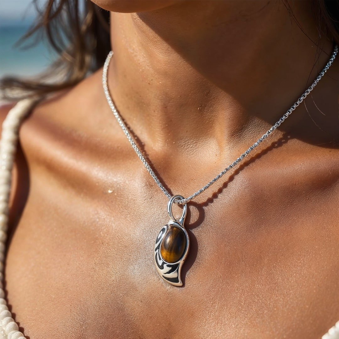 Tribal Shield Pendant in Tiger's Eye - Image 2