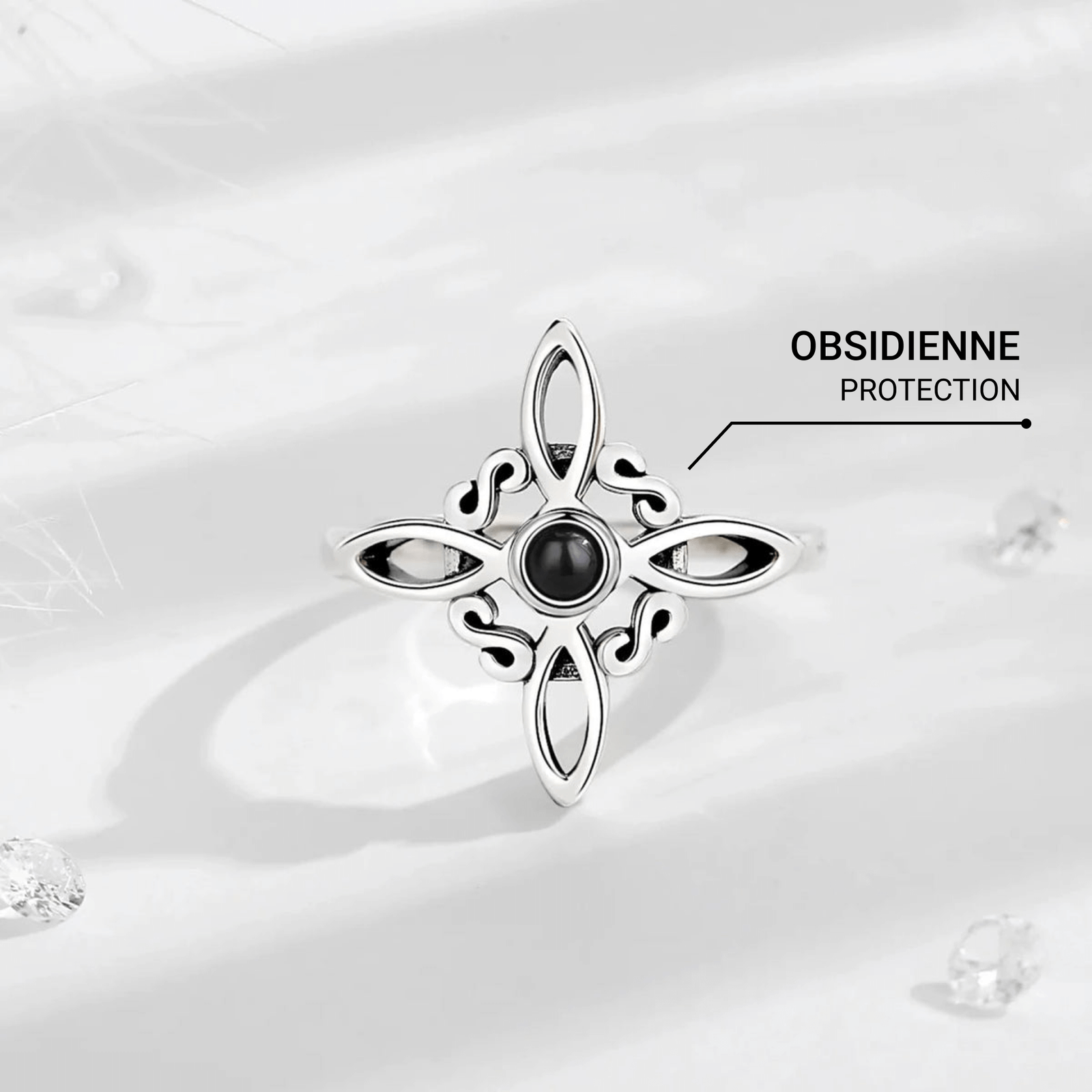 Adjustable Ring "Mystic Energy" in Witch's Knot & Obsidian – Bild 3