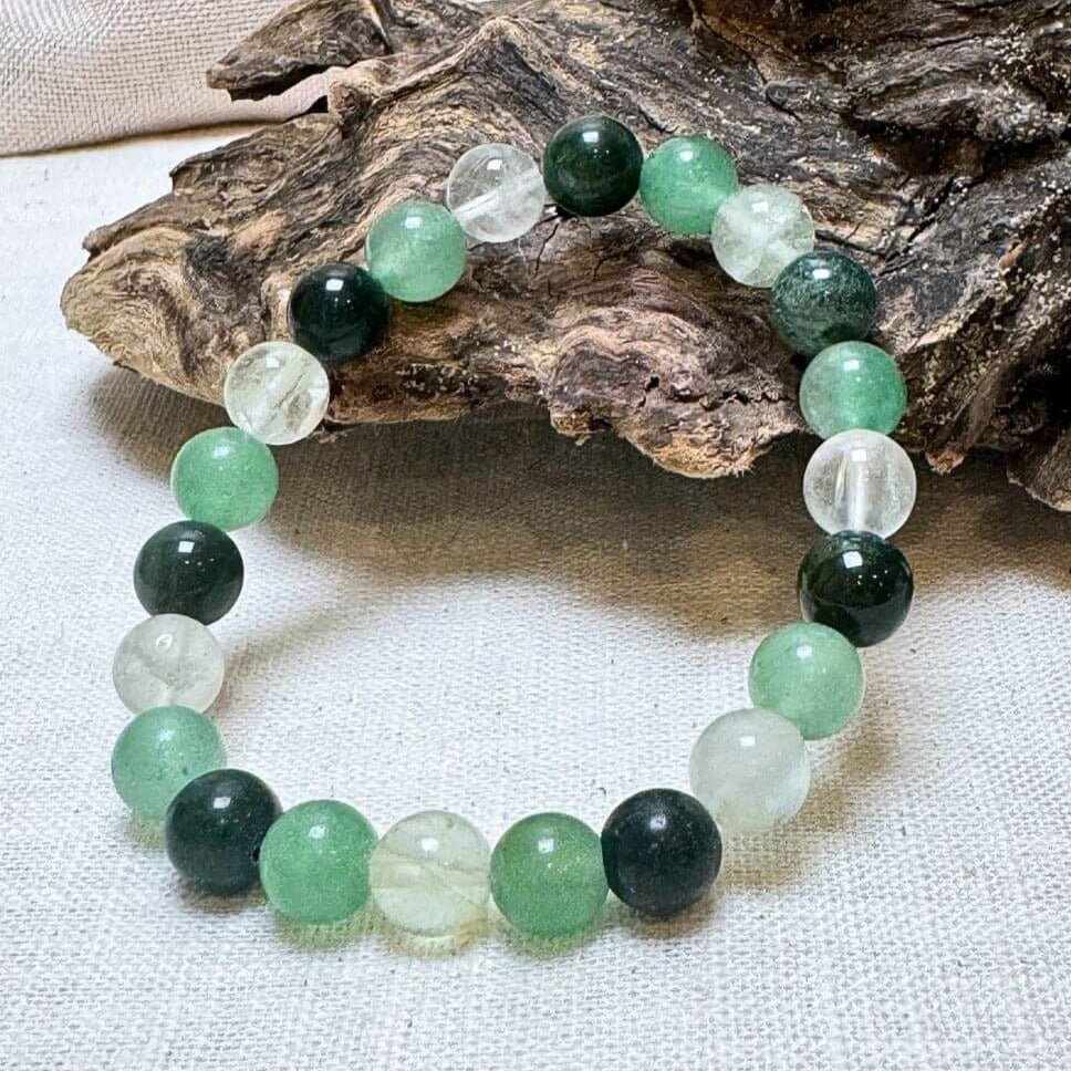 Armband "Garden of Wohlstand" in Aventurin, grünem Fluorit & Moosachat