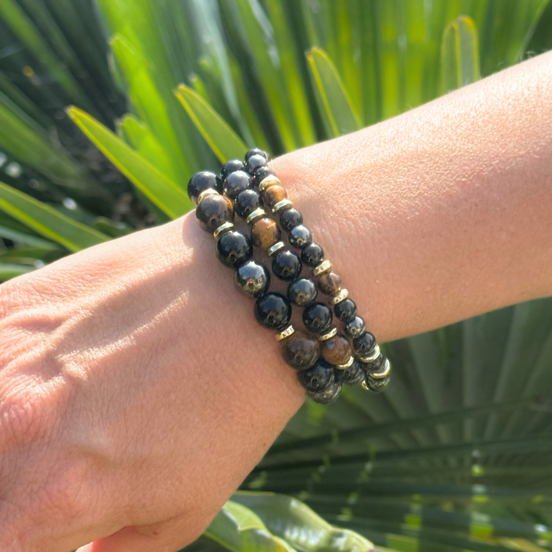 Bracelet "Confidence & Protection" in Tiger Eye, Hematite & Onyx – Bild 2