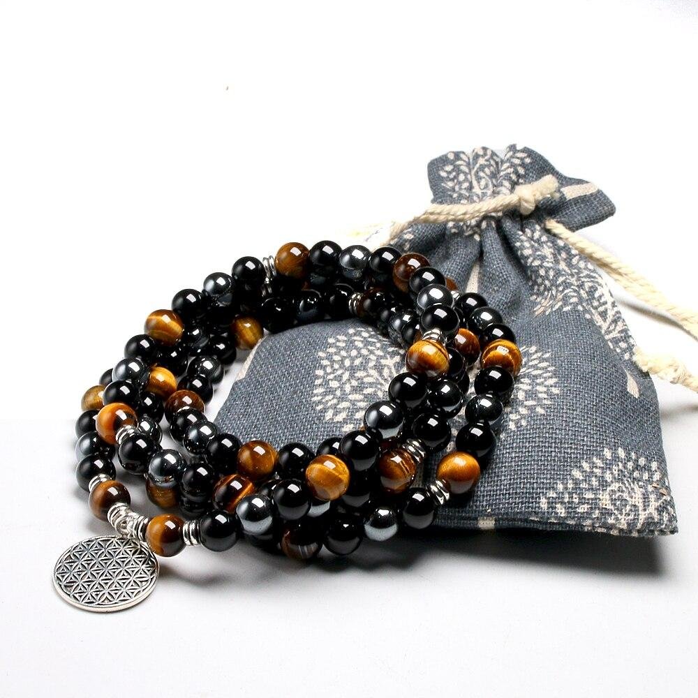 Bracelet Mala "Anchoring & Protection" in Tiger's Eye, Obsidian & Hematite - Image 3