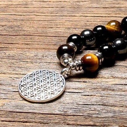 Bracelet Mala "Anchoring & Protection" in Tiger's Eye, Obsidian & Hematite - Image 2