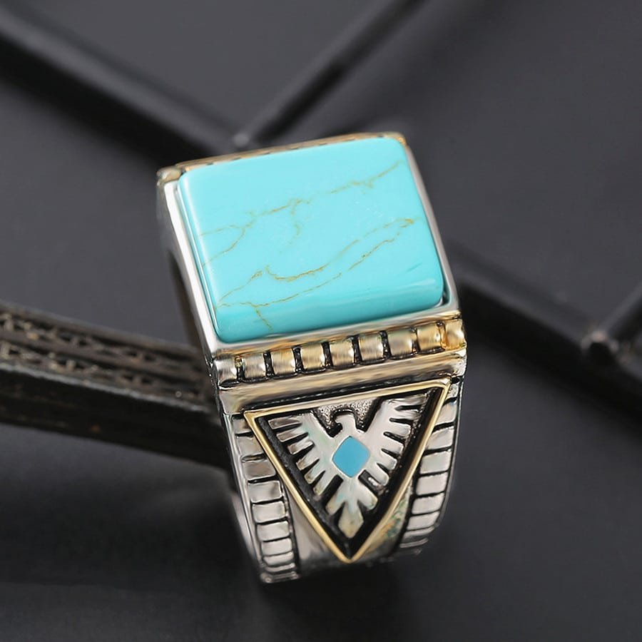 Vintage Square Turquoise Ring for Men – Bild 2