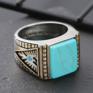 Vintage Square Türkis Ring für Herren