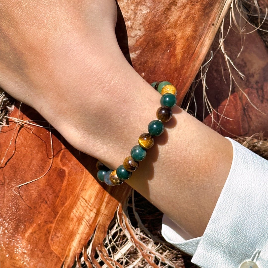 Bracelet "Balance & Protection" in Tiger Eye & Moss Agate – Bild 2