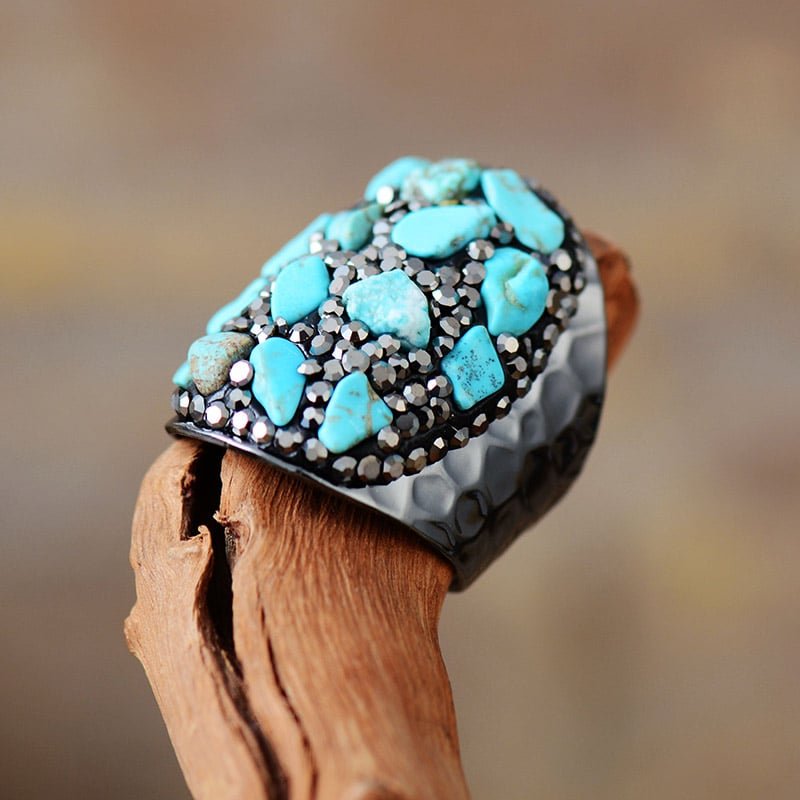 Hematite and Turquoise Stone Ring – Bild 3