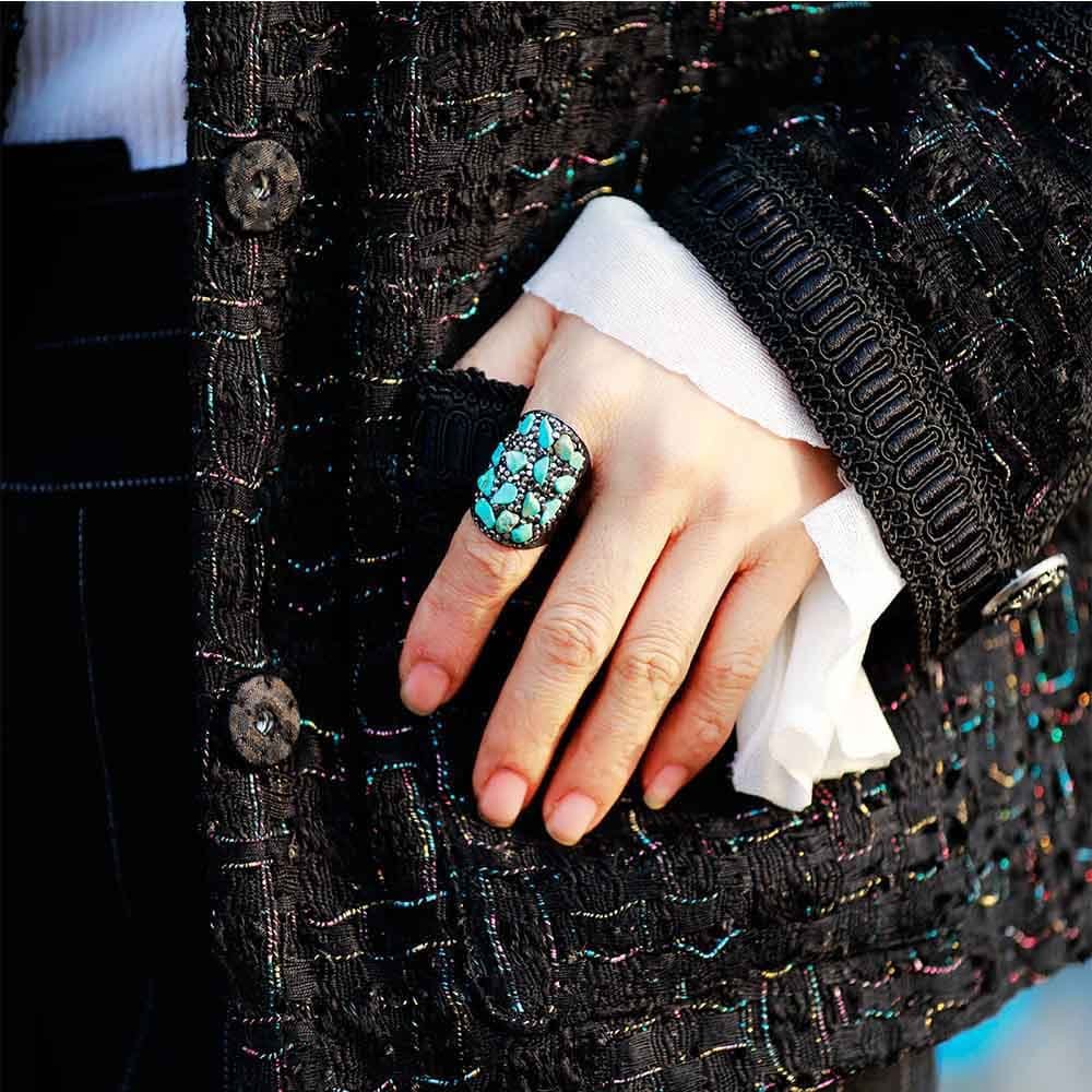Hematite and Turquoise Stone Ring – Bild 2