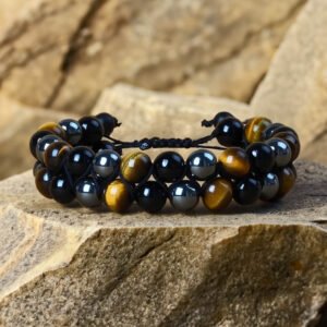 Verstellbares geflochtenes Armband „Dreifacher Schutz“ mit Hämatit