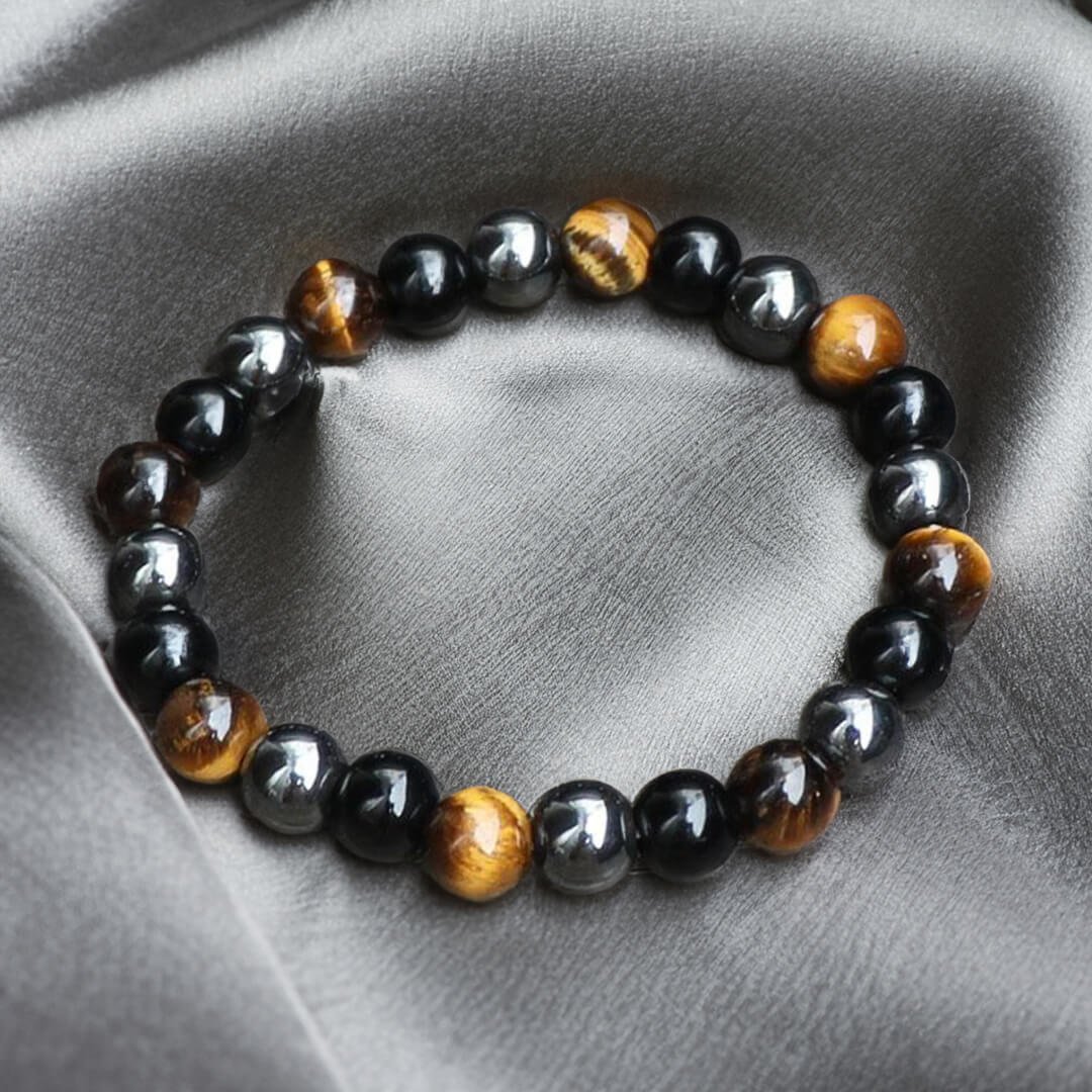 Bracelet "3 Protections" in Tiger's Eye, Hematite & Black Obsidian - Image 2