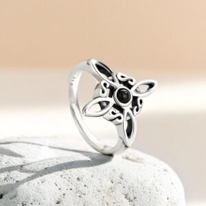 Verstellbarer Ring „Mystische Energie“ mit Hexenknoten & Obsidian