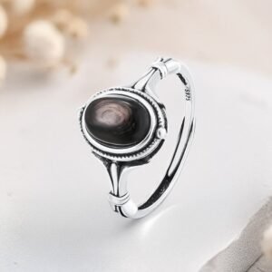 Verstellbarer Ring „Spirituelle Reflexion“ aus Hypersthen & Silber