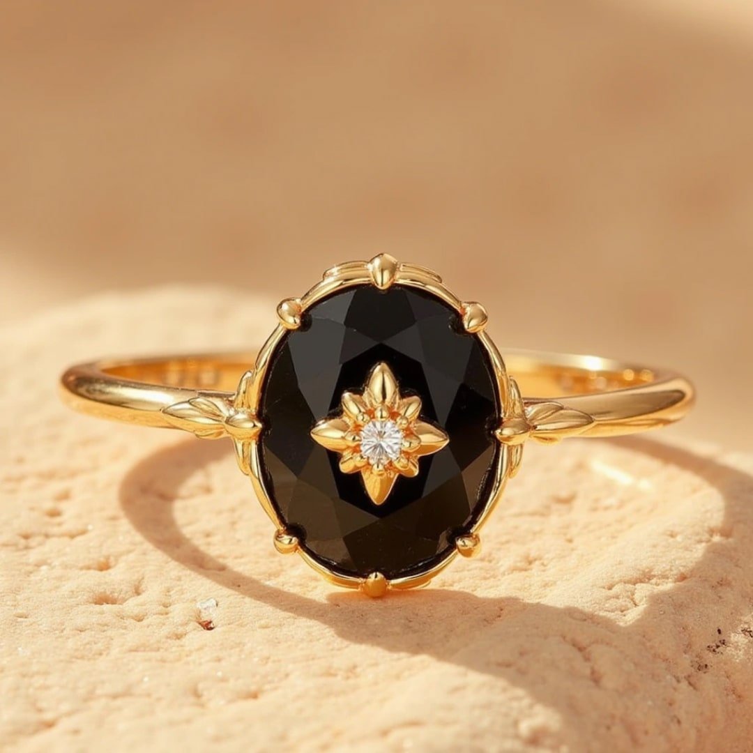 Verstellbarer Ring „Nächtlicher Zauber“ aus schwarzem Achat