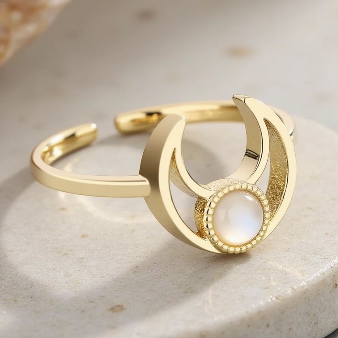 Verstellbar "Lunar Shine" Ring in Perlmutt